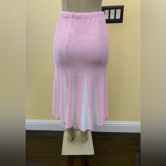 VTG Pink & White Size 12 Knit 🧶 Sweater Top & Full Knee Length 2pc Skit Set - Picture 4 of 13
